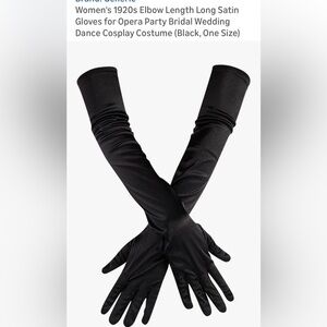 Women’s 1920 elbow-lenght black satin Gothic  gloves Sz XS